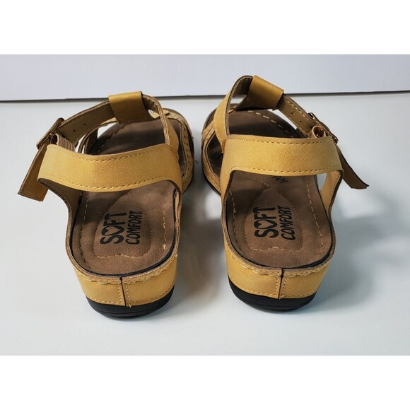 Soft Comfort Wedge Sandals 7.5 W Amber Yellow Crystal Accents - Picture 4 of 8